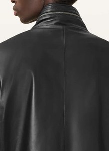 Veste en cuir véritable noire pour homme, col rabattu, fermeture éclair, coupe ample décontractée, pour l'automne - Product Image 6