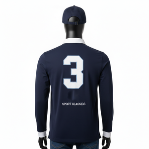 Polo Deportivo para Hombre, Estilo Player, 240 GSM, Poliéster Premium con Spandex, Panel Blanco Marino, Logotipo Bordado Personalizado - Product Image 4