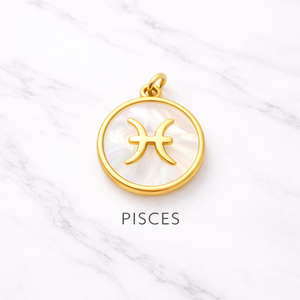 Collar con Colgante del Signo Zodiacal Piscis Chapado en Oro de 24k, Latón con Madreperla, Amuleto del Horóscopo, Joyería Minimalista de Astrología, Regalo - Product Image 1