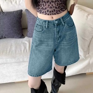Women's Light Blue Dark Blue Black White Grey Boot Cut Knee-Length Vintage Cotton Denim Shorts Hand-painted Ripped - Product Image 3