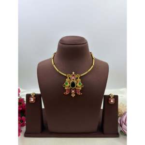 <b>Indian</b> Ethnic Swara Traditional Hasli Wedding Gold Plated Brass Bridal Luxury <b>Necklace</b> and Earring <b>Set</b> - Product Image 1