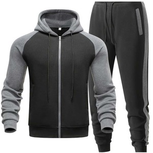Survêtement unisexe bleu et vert fluo avec blocs de couleur, fermeture éclair sur toute la longueur, style sportif décontracté pour l'automne avec poches latérales - Product Image 2