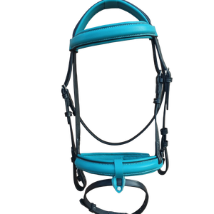 Têtière en cuir turquoise avec sangles noires et boucles réglables, pièce de bridon équestre, têtière en cuir noir - Product Image 5