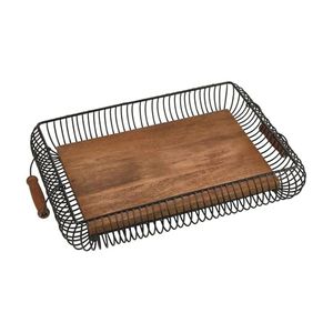 Multi Functional Wire And Wooden <b>Tray</b> For Serving Breakfast <b>Snacks</b> Drinks And Organizing Items On Kitchen Counter - Product Image 1