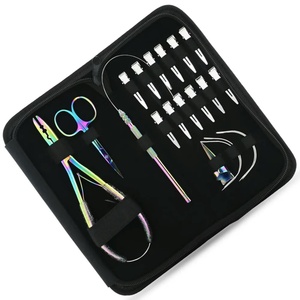 Kit Profesional de Herramientas para Extensiones de Cabello, Juego de Pinzas y Agujas para Cuentas, Acero Inoxidable Negro, con Estuche de Cuero para Expertos de Salón - Product Image 1