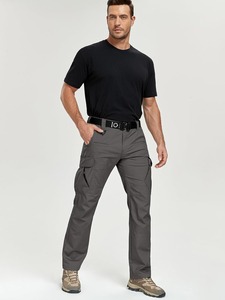 Pantalones de Trabajo Grises para Hombre, Cintura Elástica, Múltiples Bolsillos, Tela de Lona Transpirable, Corte Recto, Resistentes al Agua, para Verano - Product Image 5