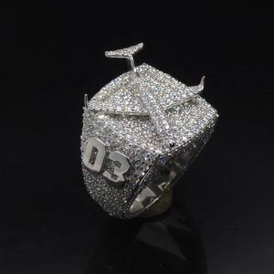 Custom Number Moissanite <b>Ring</b> Cubic Zirconia <b>Ice</b> Cube Pendant Band Silver Color Jewelry Gift - Product Image 1