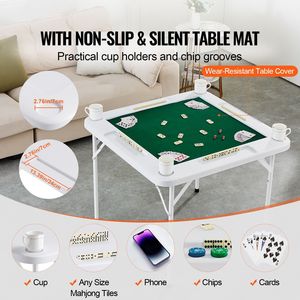 Tavolo da Mahjong Classico Portatile Verde per 4 Giocatori, Tavolo Pieghevole per Domino con Piano Resistente all'Usura e 4 Portabicchieri - Product Image 2