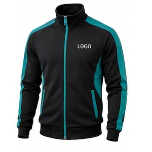เสื้อแจ็คเก็ตแทร็คแบบสปอร์ตสั่งทำสำหรับผู้ชาย ซิปเต็มตัว สีดำลายจุดสีเขียวอมฟ้า ผลิตจากโพลีเอสเตอร์ เหมาะสำหรับการฝึกซ้อมกีฬา มีกระเป๋าข้าง - Product Image 4