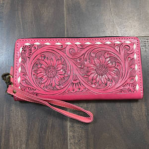 Gran Oferta 2026 Cartera de Mano de Cuero Genuino Hecha a Mano para Mujer, Estilo Lindo, Color Rosa, con Espacio para Efectivo y Tarjetas, Estilo Western - Product Image 5