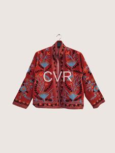 Veste à col mandarin brodée de fleurs, manches longues, grande taille, vêtements d'extérieur pour femmes, style chinois décontracté, manteau en coton pour l'automne - Product Image 2