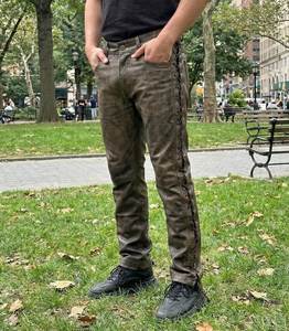 Pantalones de cuero con cordones de color marrón claro para hombre - Pantalones de estilo occidental para hombre - Product Image 3