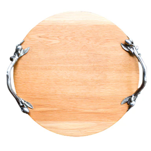 Attractive Wooden <b>Tray</b> With Silverware Floral Accent Metal Handles <b>Snacks</b> Serving <b>Tray</b> Coffee Table <b>Tray</b> For Hotel Restaurant - Product Image 1