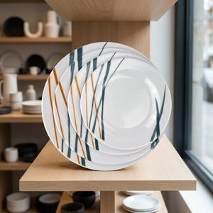Plato Plano de Melamina, Diseño Minimalista, Rayas Azules y Naranjas Pigmentadas, Platos Modernos, Aptos para Microondas y Lavavajillas - Product Image 3
