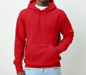 เสื้อฮู้ดสีแดงสำหรับผู้ชาย ทรงหลวม ผ้าฝ้าย 100% เฟรนช์เทอร์รี่ สวมใส่สบาย มีกระเป๋าจิงโจ้ เหมาะสำหรับใส่ในฤดูหนาว - Product Image 4