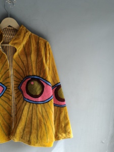 Hand Embroidered Velvet Jacket Women's Mandarin Collar Full Sleeve Autumn <b>Coat</b> Regular Length Eye Pattern Bohemian Style GIFT - Product Image 5