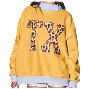 เสื้อสเวตเชิ้ตผู้หญิงไซส์ใหญ่ สีส้ม ลายเสือดาว พิมพ์ตัวอักษร TX คอกลม แขนยาว ผ้าถัก 100% ผ้าฝ้าย สำหรับใส่ในฤดูใบไม้ร่วง - Product Image 6