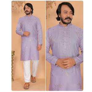 Ensemble Kurta Pyjama en Soie de Qualité Supérieure pour Homme, Infroissable, Longueur Genou, Coupe Classique, Tenue de Soirée, Disponible au Prix de Gros - Product Image 6