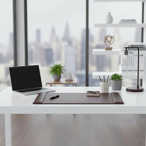 Tapis de bureau en cuir marron de luxe avec rebords latéraux en cuir collé - Product Image 6