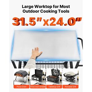 Carrello per Barbecue da Esterno a 4 Ruote con Piano di Lavoro in Acciaio Inox 31,5 X 24,0 Pollici, Tavolo da Cucina per Esterni - Product Image 4