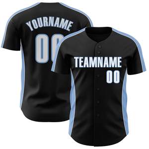 Uniforme de Béisbol Profesional Negro y Azul Cielo con Botones Completos y Malla Bird Eye, Ropa Deportiva para Equipos, Fabricante OEM de Exportación - Product Image 1