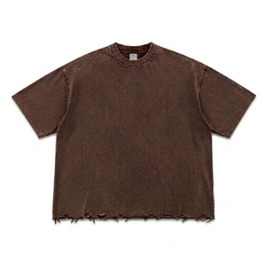 T-shirt vintage délavé et vieilli, coupe oversize, en coton épais, style streetwear décontracté, coupe carrée, pour usage quotidien - Product Image 4