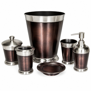 Silver Stainless Steel Hammered Bathroom Accessory Set 5 Piece Metal Bath Set With Soap Dispenser Lotion Pump <b>Toothbrush</b> <b>Holder</b> - Product Image 3
