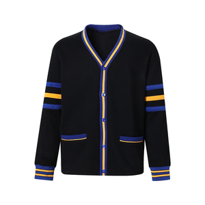 Custom Oakwood <b>University</b> Black Fleece Cardigan Women's Contrast V-Neck <b>University</b> & Collegiate Greek Logo Wholesale Sweater OEM - Product Image 1
