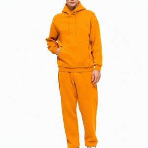 Ensemble de survêtement pour homme, violet, à capuche, 100% coton, couleur unie, coupe ample, sweat-shirt et pantalon long, vêtements d'automne - Product Image 3
