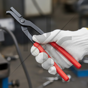 High Quality Reusable Forged Veterinary Instrument Handmade Curved Jaw Farrier <b>Hoof</b> Clincher with Red Grip Straight Design <b>Black</b> - Product Image 5