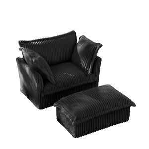 Ensembles de salon spacieux : Fauteuil rembourré avec housse et ottoman large, fauteuil à assise profonde avec ottoman large, ensembles de fauteuils - Product Image 6