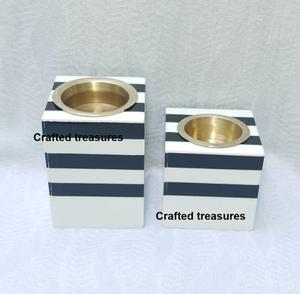 Wood And Resin Stripes Design <b>Bakhoor</b> Mubakhar Burner Set With Brass insert Home Decor Fragrance Incense Burner At Best price - Product Image 6