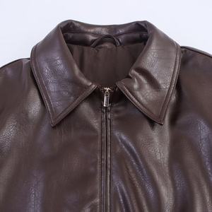 Blouson en simili cuir pour femme, col rabattu, manches longues, fermeture éclair, longueur courte, style automne - Product Image 6