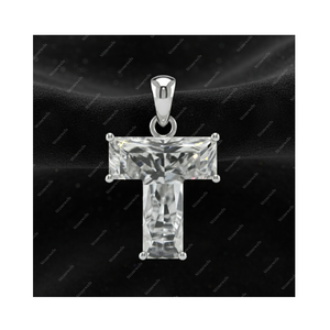 Pendentif solitaire en argent sterling 925 plaqué or avec lettre initiale T en diamant de laboratoire certifié GIA IGI DEF VVS VS, cadeau pour lui ou elle - Product Image 1