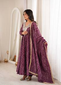 Salwar Kameez imprimé Bndhani, longueur standard, pour femmes, robe traditionnelle indienne pakistanaise pour mariage et fête, coupe standard, séchage rapide - Product Image 3