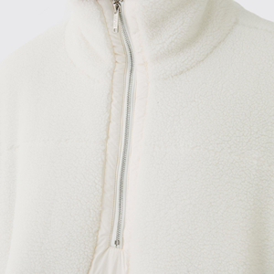 Men's White Quarter-Zip Puffer Jacket With Sherpa Lining And Front Logo Print Casual <b>Winter</b> <b>Coat</b> - Product Image 3