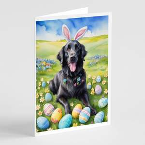 Whimsical A7 Size <b>5x7</b> Flat-Coated Retriever Easter Egg Hunt Greeting Cards Pack 8 Blank Note Cards with <b>Envelopes</b> - Product Image 1