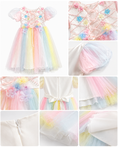Robe en tulle princesse arc-en-ciel pastel pour filles avec embellissements floraux |   Robe de soirée chic - Product Image 3