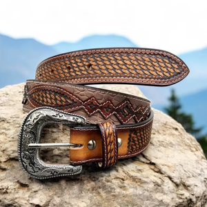 Ceinture en cuir de vache occidental de qualité supérieure avec motif floral gravé à la main, fabricant grossiste - Product Image 1