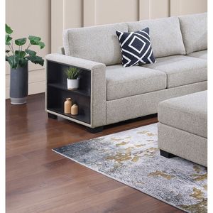 Set Divano Sezionale Contemporaneo 4 Pezzi in Bouclé Beige con Scaffale Integrato, Divanetto, Pouf a Cuneo Funzionale per Arredamento Soggiorno - Product Image 4