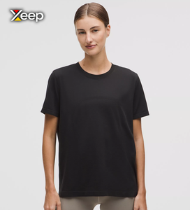 T-shirt décontracté léger pour femme XEEP, coupe ample, manches courtes, respirant, col en V, lettres, polyester/coton - Product Image 1