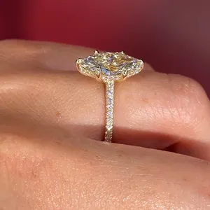 Moissanite Marquise Cut Engagement <b>Ring</b> 925 Sterling Silver Yellow Gold Plated Pave Band Fine Jewelry - Product Image 4