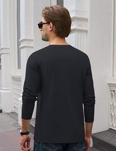 Camisetas de Manga Larga para Hombre, Cuello Redondo, Algodón, con Bolsillo, Absorben la Humedad, Suaves y Cómodas, Camisetas Casuales - Product Image 2