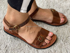 Sandalia de cuero genuino para mujer, Sandalia de cuero genuino, elegante, informal, clásica, plana - Product Image 4