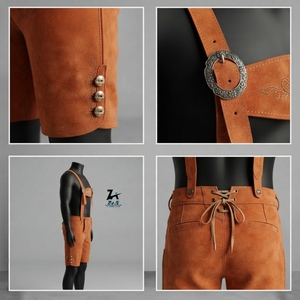 Shorts Lederhosen bavarois taille haute, broderie florale faite à la main, style vintage, en cuir bavarois - Product Image 4