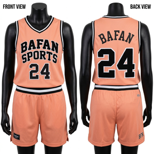 Camiseta de Baloncesto Transpirable Premium de 180 GSM, Color Negro Melocotón con Ribete de Tela Personalizada - Product Image 1