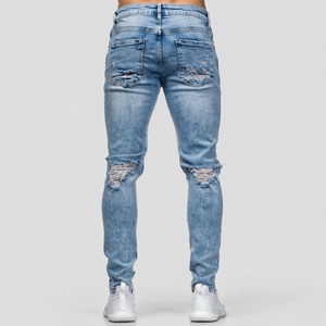 <b>Men's</b> Slim Fit <b>Ripped</b> Distressed <b>Grey</b> Denim <b>Jeans</b> High Waist Casual Streetwear Autumn Style Cotton Woven - Product Image 2