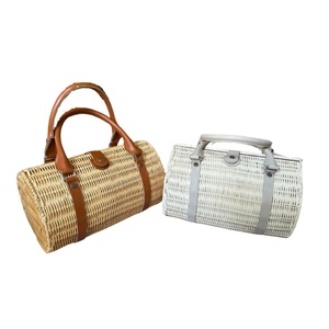 Bolso de mimbre tejido ecológico hecho a mano, bolso de cubo de verano Vintage de lujo para la playa de Vietnam con mezcla de cuero, estilo bohemio para mujer - Product Image 2