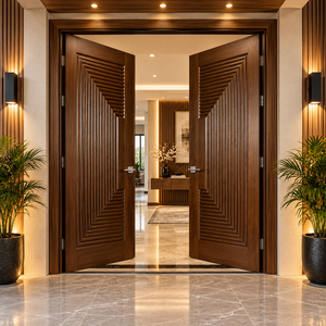 Puerta de Entrada de Madera Sólida Contemporánea Golden Aero GA-44L, Diseño Decorativo con Ranuras, para Apartamento o Villa, Alta Calidad - Product Image 5
