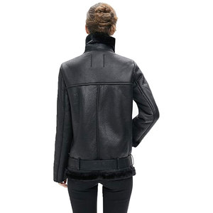 Chaqueta de Moto para Mujer, Estilo Piel de Oveja Sintética, Forro Grueso, Abrigo de Invierno con Interior de Felpa Cálida, Prenda Exterior con Aspecto de Cuero Elegante - Product Image 5